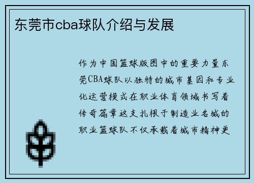 东莞市cba球队介绍与发展