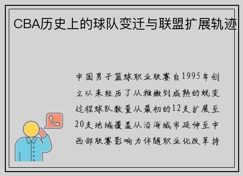 CBA历史上的球队变迁与联盟扩展轨迹