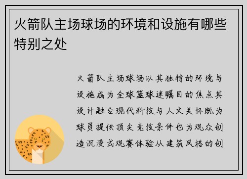 火箭队主场球场的环境和设施有哪些特别之处